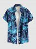 Tenue de plage hawaïenne assortie grande taille à imprimé feuilles tropicales et fleurs pour couples - Bleu 