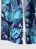 Tenue de plage hawaïenne assortie grande taille à imprimé feuilles tropicales et fleurs pour couples - Bleu 