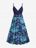 Tenue de plage hawaïenne assortie grande taille à imprimé feuilles tropicales et fleurs pour couples - Bleu 