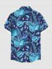 Tenue de plage hawaïenne assortie grande taille à imprimé feuilles tropicales et fleurs pour couples - Bleu 