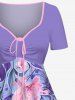 Tenue de plage hawaïenne assortie grande taille à imprimé feuilles tropicales et fleurs d'hibiscus pour couples - Pourpre  