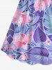 Tenue de plage hawaïenne assortie grande taille à imprimé feuilles tropicales et fleurs d'hibiscus pour couples - Pourpre  