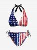 Distressed Patriotic American Flag Print Shirt Swimsuit Matching Hawaii Beach Outfit For Couples -  