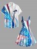Patriotic American Flag Light Beam 3D Print Plus Size Matching Hawaii Beach Outfit For Couples -  