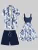 Plus Size Floral Tropical Leaves Print Hawaii A Line Tank Dress -  