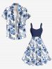 Plus Size Floral Tropical Leaves Print Hawaii A Line Tank Dress -  