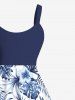 Plus Size Floral Tropical Leaves Print Hawaii A Line Tank Dress -  
