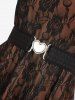 Plus Size Rose Flower Lace Panel Layered A Line Dress with Removable Belt -  