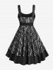 Robe trapèze grande taille à empiècements superposés en dentelle et fleurs roses avec ceinture amovible - Argent L | US 12