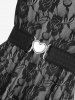 Plus Size Rose Flower Lace Panel Layered A Line Dress with Removable Belt -  