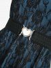 Plus Size Rose Flower Lace Panel Layered A Line Dress with Removable Belt -  