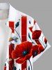 Plus Size Patriotic American Flag Floral Print Hawaii Button Pocket Shirt For Men -  