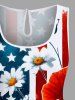 Combinaison grande taille à imprimé floral et drapeau américain patriotique hawaïen avec cordon de serrage et poches - Rouge S