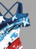 Plus Size Patriotic American Flag Painting Splatter Print Cold Shoulder Crisscross A Line Maxi Dress -  