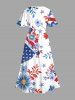Robe mi-longue trapèze grande taille à imprimé floral et feuilles, motif drapeau américain patriotique, poches fendues, style hawaïen - Blanc XXS
