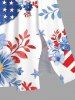 Robe mi-longue trapèze grande taille à imprimé floral et feuilles, motif drapeau américain patriotique, poches fendues, style hawaïen - Blanc XXS
