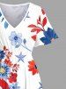 Robe mi-longue trapèze grande taille à imprimé floral et feuilles, motif drapeau américain patriotique, poches fendues, style hawaïen - Blanc XXS