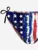 Distressed Patriotic American Flag Print Plunging Halter Backless Bikini Set -  