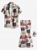 Plus Size Patriotic American Flag Heart Letters Print Hawaii Drawstring Pocket Romper -  