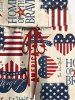 Plus Size Patriotic American Flag Heart Letters Print Hawaii Drawstring Pocket Romper -  