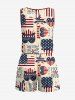 Plus Size Patriotic American Flag Heart Letters Print Hawaii Drawstring Pocket Romper -  
