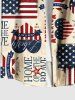 Plus Size Patriotic American Flag Heart Letters Print Hawaii Button Pocket Shirt For Men -  