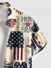 Plus Size Patriotic American Flag Heart Letters Print Hawaii Button Pocket Shirt For Men -  