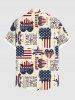 Plus Size Patriotic American Flag Heart Letters Print Hawaii Button Pocket Shirt For Men -  