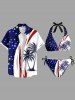Coconut Tree Patriotic American Flag Curve Glitter Stars Print Hawaii Plunging Halter Backless Bikini Set -  