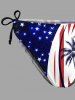 Coconut Tree Patriotic American Flag Curve Glitter Stars Print Hawaii Plunging Halter Backless Bikini Set -  