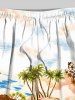 Short de plage hawaïen grande taille à cordon de serrage, imprimé cocotier, voilier et mer, pour homme - Blanc 8XL