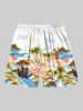 Short de plage hawaïen grande taille à cordon de serrage, imprimé cocotier, voilier et mer, pour homme - Blanc 8XL