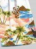 Short de plage hawaïen grande taille à cordon de serrage, imprimé cocotier, voilier et mer, pour homme - Blanc 8XL
