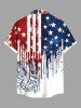 Chemise grande taille à imprimé drapeau américain patriotique, poulpe, gouttes de peinture, boutons et poches pour homme - Blanc 4XL