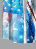 Plus Size Patriotic American Flag Light Beam 3D Print Buttons Pocket Shirt For Men -  