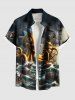 Plus Size Octopus Ship Sea Waves Cruise Print Buttons Pocket Hawaii Shirt For Men -  