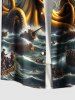 Plus Size Octopus Ship Sea Waves Cruise Print Buttons Pocket Hawaii Shirt For Men -  