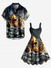 Plus Size Octopus Ship Sea Waves Cruise Print Hawaii Tank Dress -  