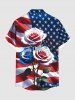 Plus Size Patriotic American Flag Rose Flower Print Buttons Pocket Shirt For Men -  