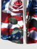 Plus Size Patriotic American Flag Rose Flower Print Buttons Pocket Shirt For Men -  