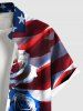 Plus Size Patriotic American Flag Rose Flower Print Buttons Pocket Shirt For Men -  