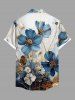 Plus Size Metallic Flowers Print Buttons Pocket Hawaii Shirt For Men -  