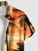 Chemise hawaïenne grande taille à imprimé cocotiers, paysage marin, ciel ombré, boutons et poches pour homme - orange clair 2XL