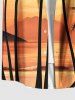 Chemise hawaïenne grande taille à imprimé cocotiers, paysage marin, ciel ombré, boutons et poches pour homme - orange clair 2XL