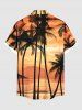 Chemise hawaïenne grande taille à imprimé cocotiers, paysage marin, ciel ombré, boutons et poches pour homme - orange clair 3XL