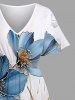 Plus Size Metallic Flowers Print Split Hawaii Midi Dress -  