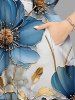 Plus Size Metallic Flowers Print Split Hawaii Midi Dress -  