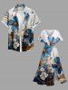 Plus Size Metallic Flowers Print Split Hawaii Midi Dress -  