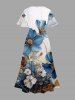 Plus Size Metallic Flowers Print Split Hawaii Midi Dress -  