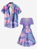 Plus Size Tropical Leaf Hibiscus Flower Print Cinched Hawaii Dress -  